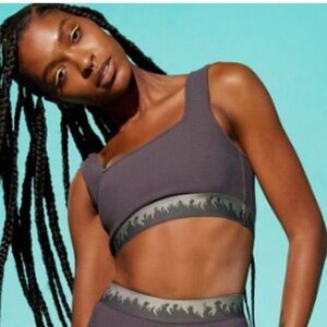 EleVen‎ by Venus Williams varsity sports bra cement Gray with Flames Medium NWT